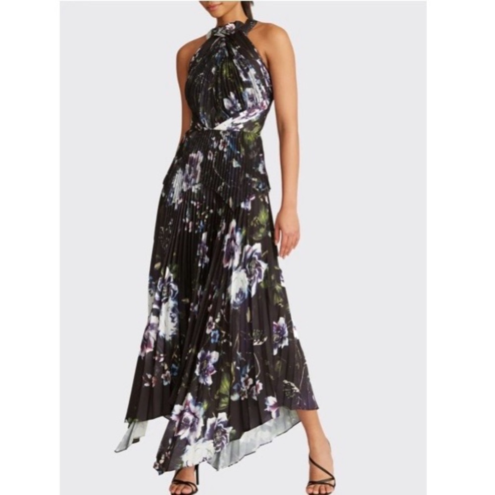 Theia Black Floral Maxi Dress